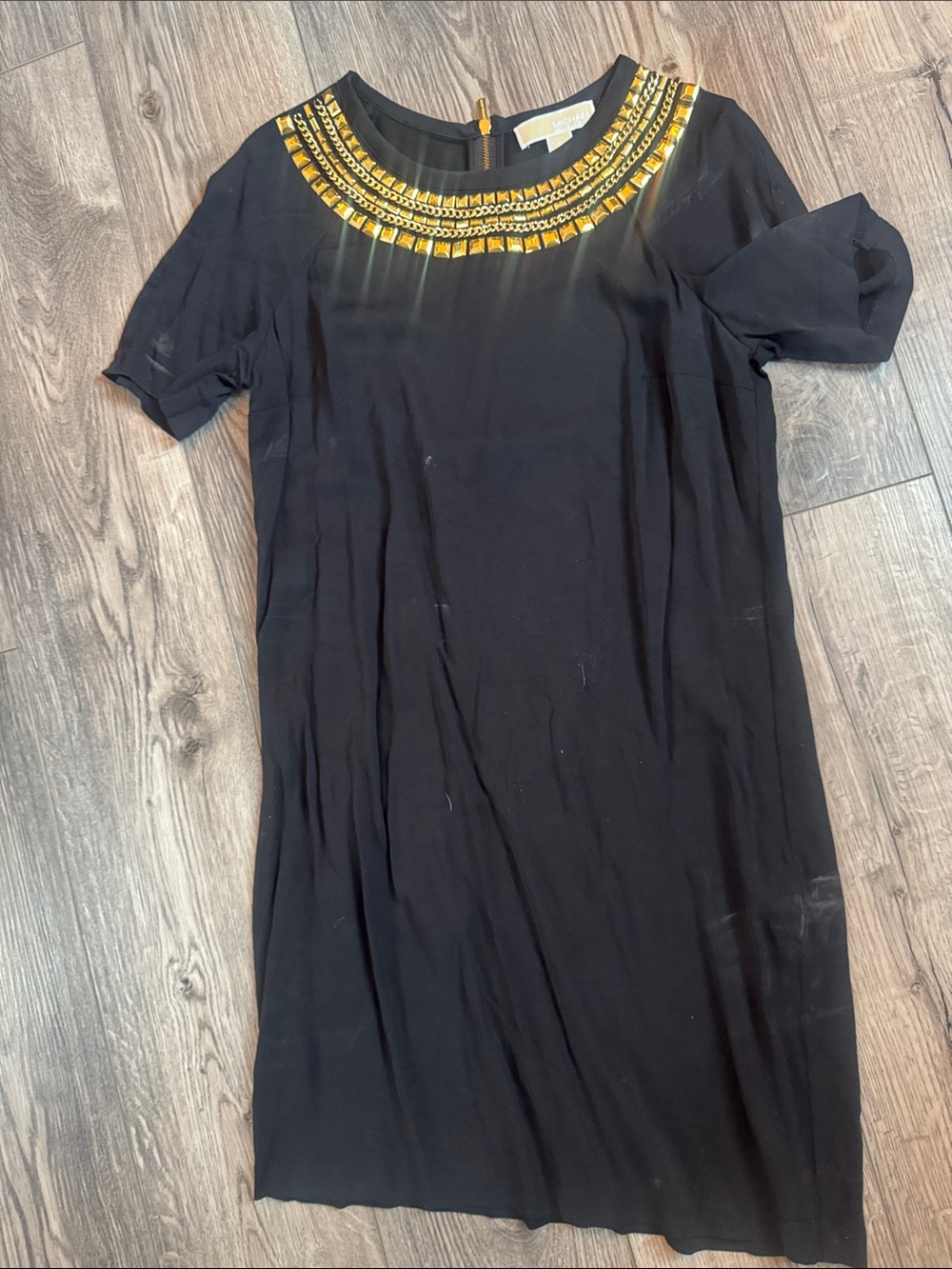 Michael Kors Black Dress with Gold Beaded Neckline size medium